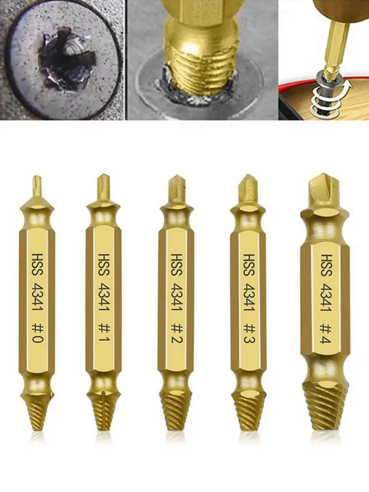 5PCS Screw Extractor Kit Double head Broken Bolts Remover Repair