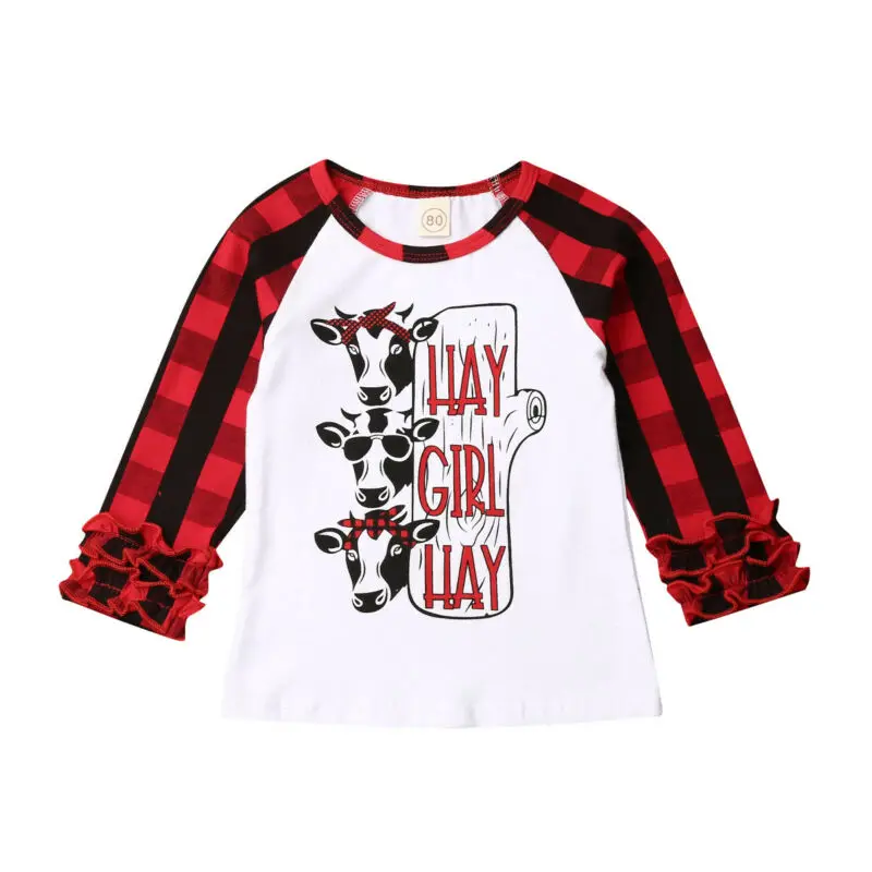 Модные повседневные рубашки с принтом для маленьких мальчиков и девочек красные рубашки в клетку с рукавами реглан рождественские топы унисекс с рукавами с оборками для детей от 0 до 4 лет