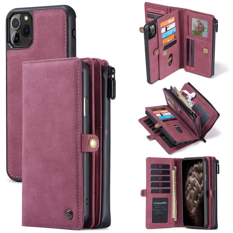 13 pro max cases Luxury Zipper Magnet Wallet Case For iPhone 12 13 Mini 7 8 11 Pro XS Max X XR SE 2020 Flip Leather Card Removable Phone Cover iphone 13 pro max case clear iPhone 13 Pro Max