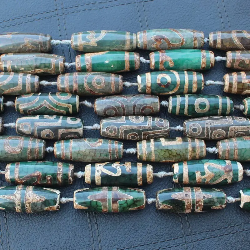 

4pcs, Can pick different patters , Around 12-15X38-40mm Many patterns Crackle Green Dzi agatesBeads,Mixed wholesale !