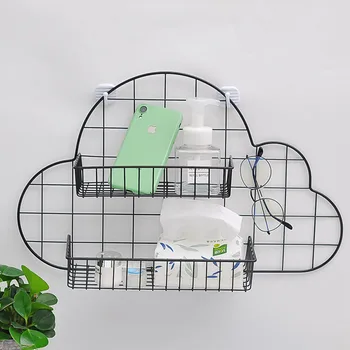 

Metal Mesh Wire Storage Rack Wall Hanging Rack Cosmetics Storage Box Hook Photo Holder Wall Decor Cloud Shaped Storage Baskets