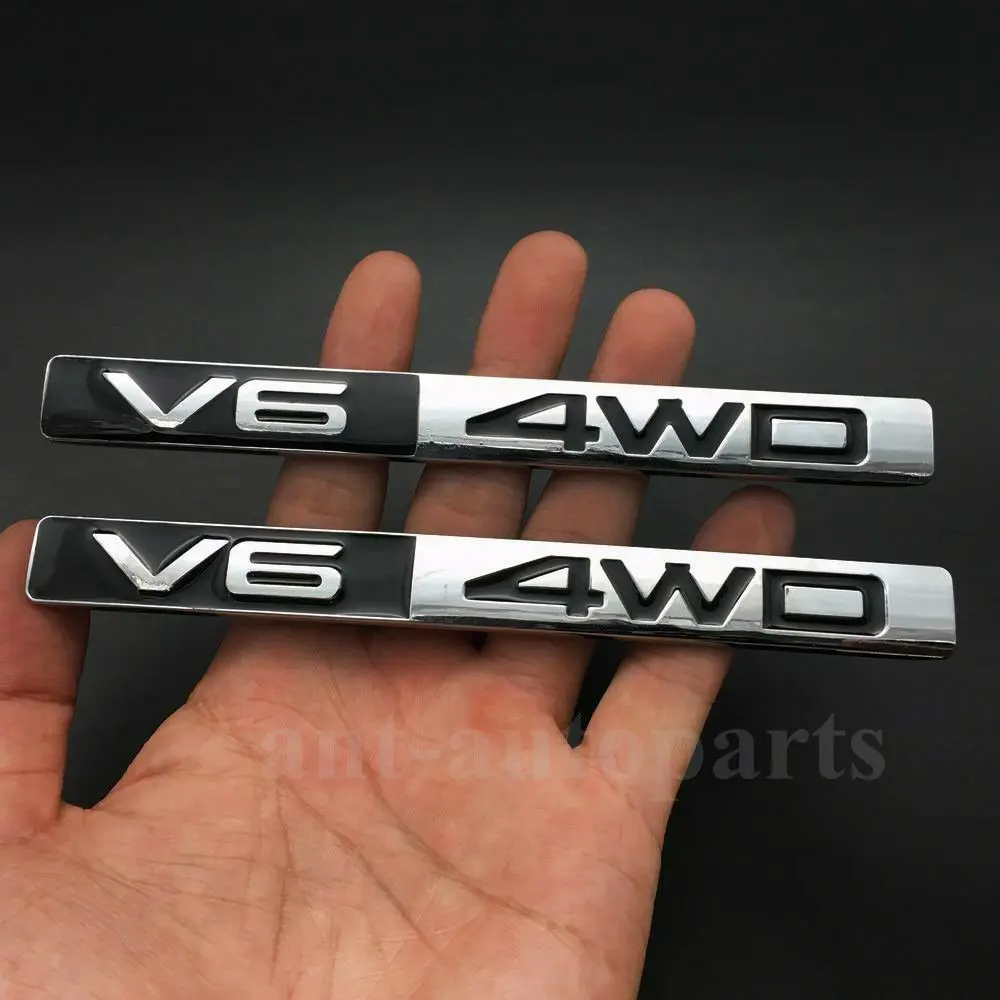 

2pcs Metal Chrome V6 4WD Car Auto Trunk Rear Fender Emblem Badge Decal Sticker