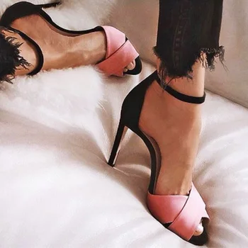 

2020 European and American high-heeled large size women's shoes new fish mouth simple word with thin high-heeled sandals