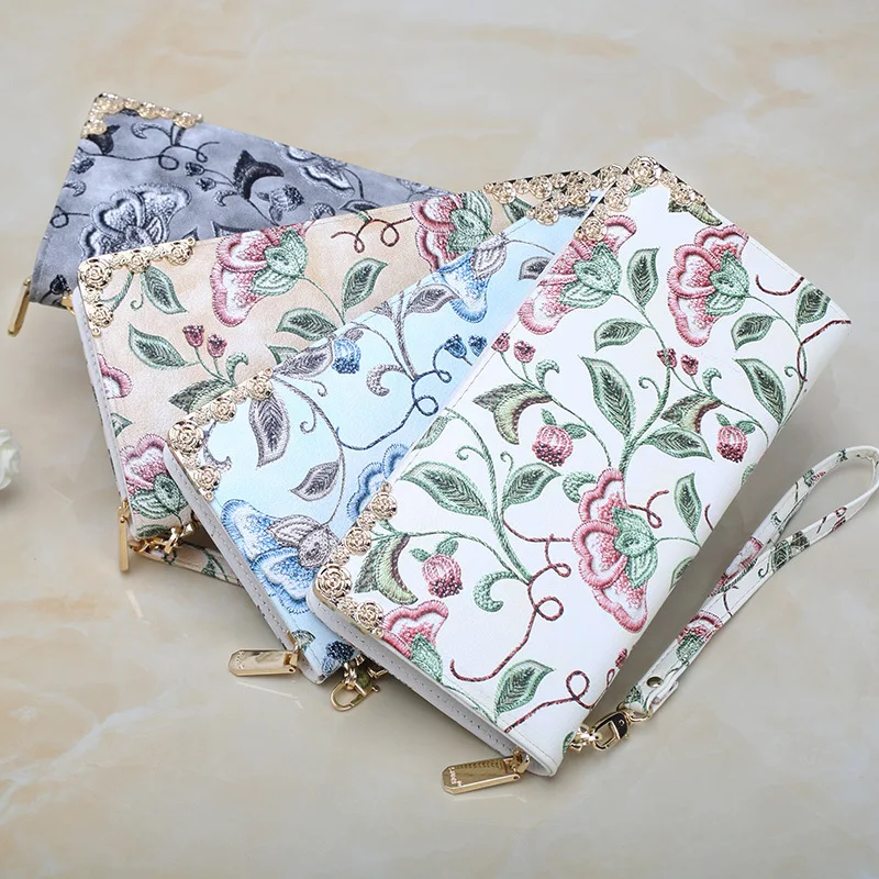 Women Long Wallet PU Leather Zipper Coin Purse Fashion Embroidered