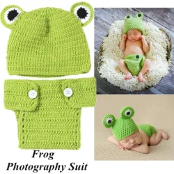 Bonnet tricoté à la main pour nouveau né de 0 à 6 mois, motif grenouille, costume de photographie pour bébé 