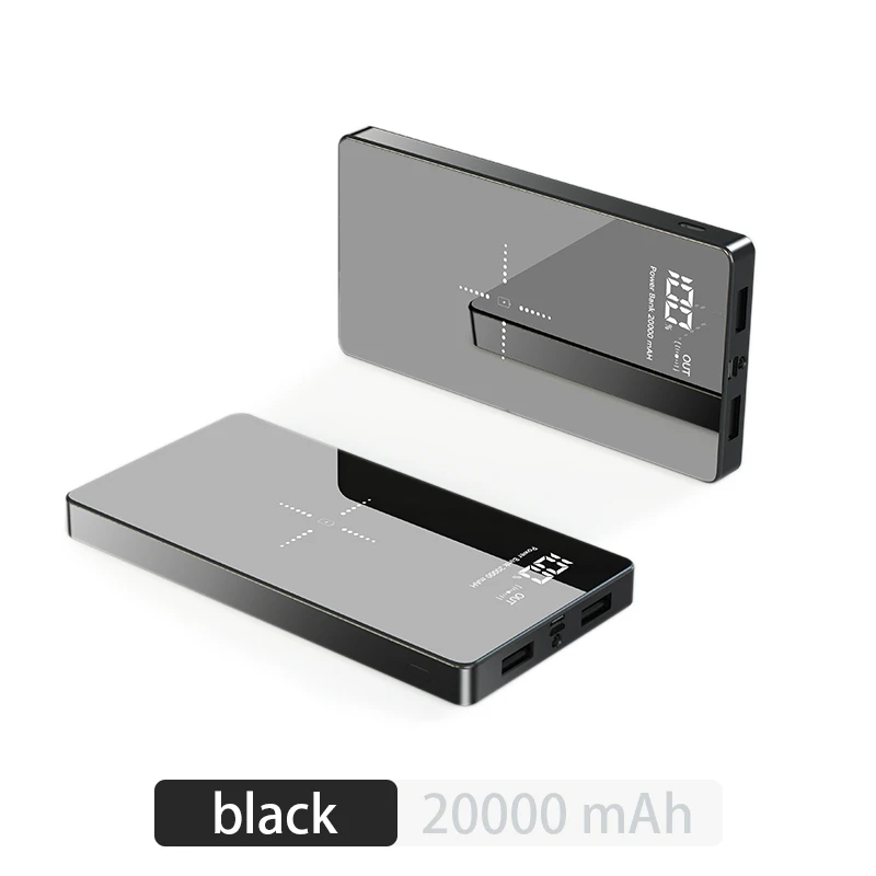 Двойное USB зарядное устройство 20000 мАч Qi Беспроводное зарядное устройство для iPhone 11 pro X XS Max samsung S8 S9 S10 Беспроводная зарядка портативное зарядное устройство - Цвет: Черный