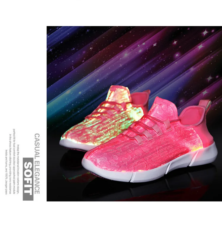 Size25-46 Fiber Optic Fabric Light Up Shoes 11 Colors Flashing Teenager Girls&Boys USB Rechargeable Luminous Sneakers with Light