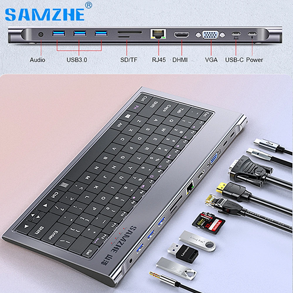 Keyboard Dock for Pro 13 Air USB-C Splitter Port Type-C Hub USB-C HUB Multi USB 3.0 HDMI Adapter 10-IN-1 Docking Station