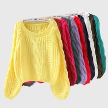 *#Best Price 2019 Women Sweaters O-Neck Yellow Sweater Women's Sweater Jumper Candy Colorful Harajuku Chic Short Sweater Twisted Pull Girl#35 *#Best Price 2019 Women Sweaters O-Neck Yellow Sweater Women's Sweater Jumper Candy Colorful Harajuku Chic Short Sweater Twisted Pull Girl#35