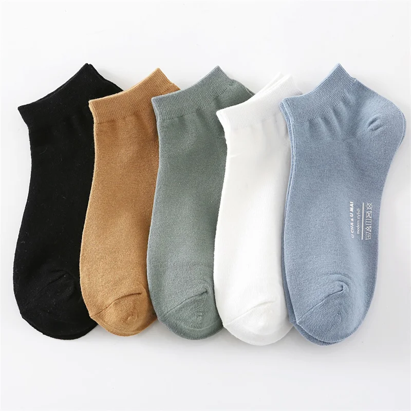 5 Pairs Boat Socks Men Spring Summer Leisure Pure Color Breathable 2021 Fashion Personality 5 Colors Cotton Wholesale