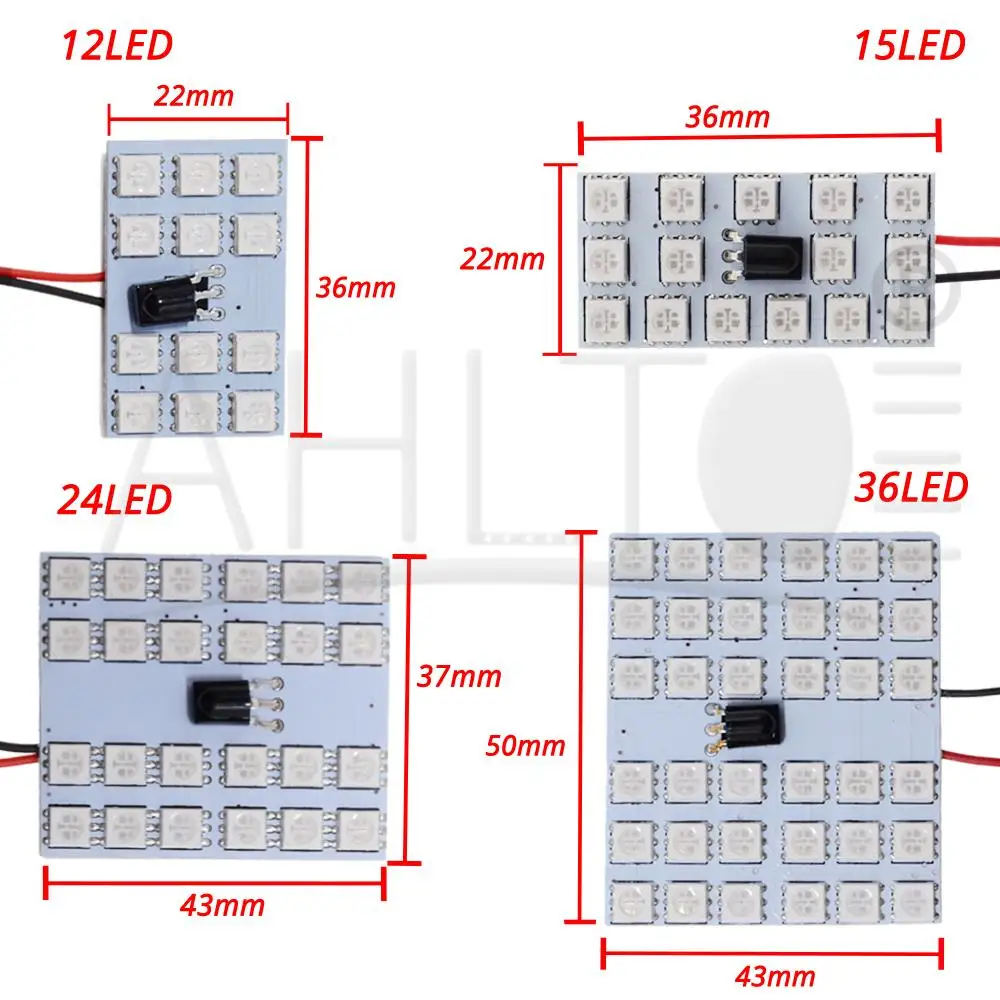 2X T10 5050 12SMD 15SMD 24SMD 36SMD дистанционного Управление RGB автомобиль панель светодиодов