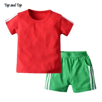 

Top and Top Unisex Baby Clothes Set Cotton Short Sleeve Casual Tshirt Tops+Shorts Striped 2Pcs Suit Toddler Girls Outfits
