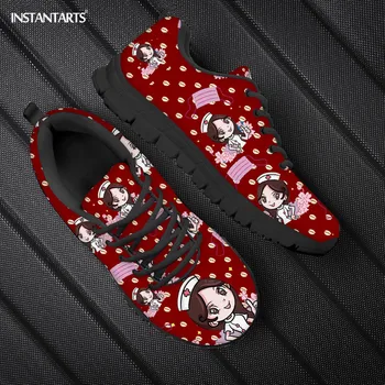 

INSTANTARTS Cute Nurse Mask Patterns Women Flats Shoes Summer Lace Up Breathable Sneakers Girls Footwear Casual Sneaker Light