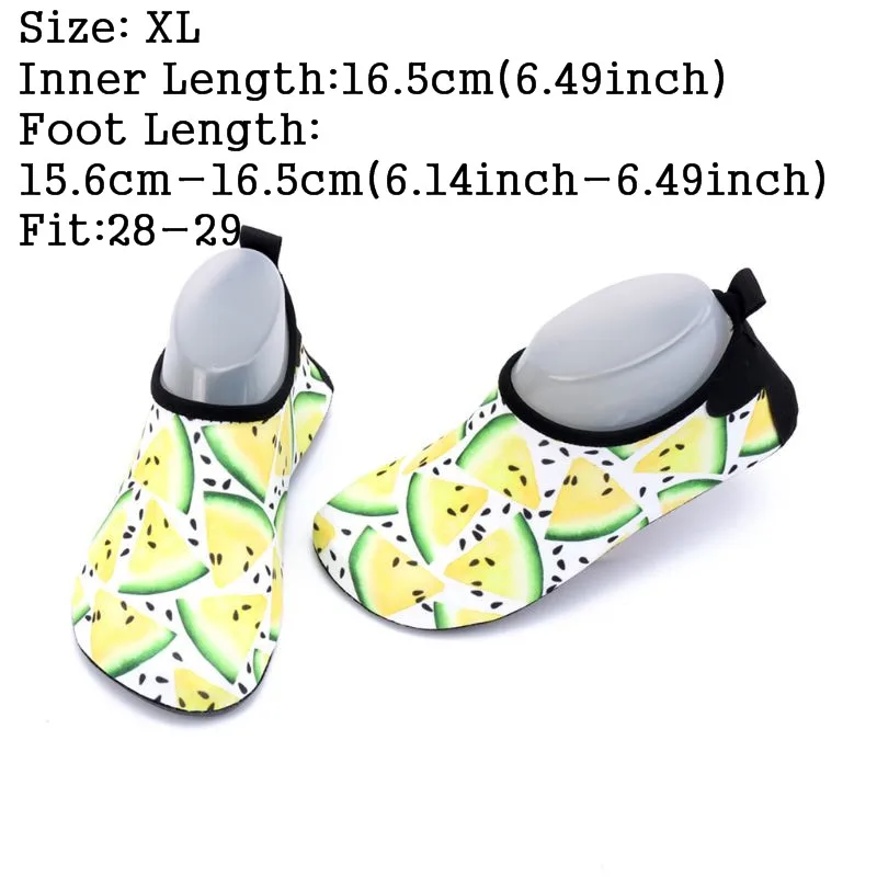Водонепроницаемая обувь для купания для детей ясельного возраста быстросохнущие носки без шнуровки с милым цветным принтом «фрукты арбуза» и нескользящей подошвой - Цвет: Yellow-XL Fit-28-29