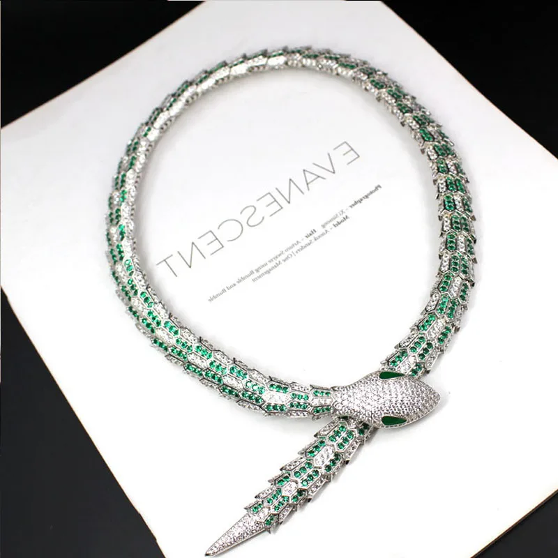 Ювелирное ожерелье-змейка женский роскошный зеленый циркониевый Змеиный Магнитный Пряжка в форме змеи вечерние цепи роскошный бренд