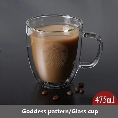250ml375ml475mlдвойные стеклянные высокие боросиликатные прозрачные креативные чашки тропические устойчивые кофейные чашки на заказ с логотипом - Цвет: 475ml Goddess