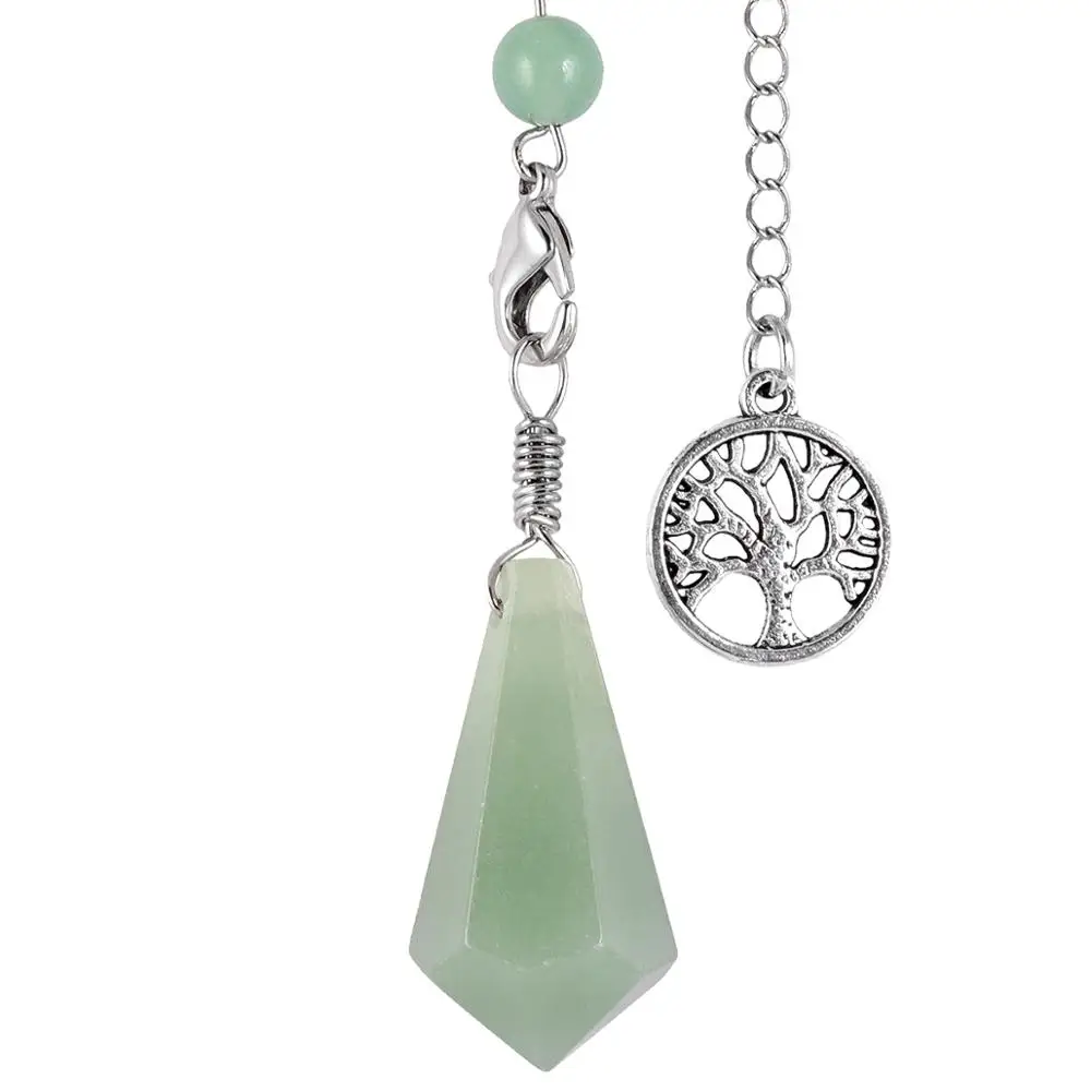 TUMBEELLUWA натуральный камень шестиугольная ожерелье Маятник для divination, целебный наконечник из кристалла подвеска-Маятник для гадания Chakra балансировка - Окраска металла: Green Aventurine