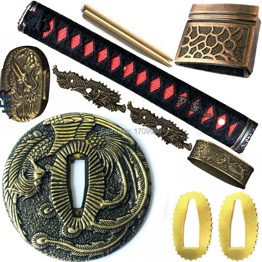 Nice Phoenix Theme Sword Guard для Katana/Wakizashi/Tanto комплект фитингов Tsuba + Menuki Fuchi Kashira ручка Habaki Seppa