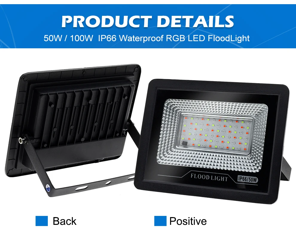 outdoor floodlight RGB LED Flood Light AC 220V 50W 100W Outdoor RGB Floodlight Spotlight IP66 Waterproof LED Street Lamp With Remote Control sensor flood light