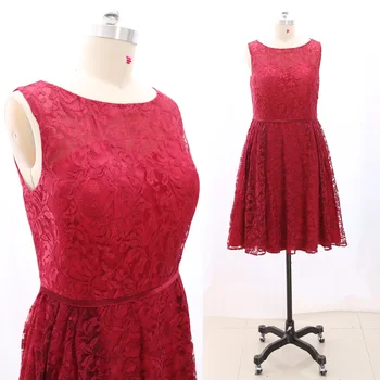 

MACloth Wine Red Short O Neck Knee-Length Midi Lace Prom Dresses Dress XL 268045 Clearance