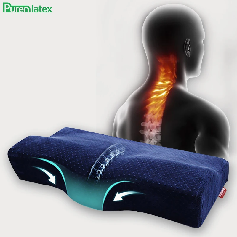 

Purenlatex Memory Foam Protect Cervical Pillow Orthopedic Adult Old People Neck Support Contour Massage Bed for Sleeping Student