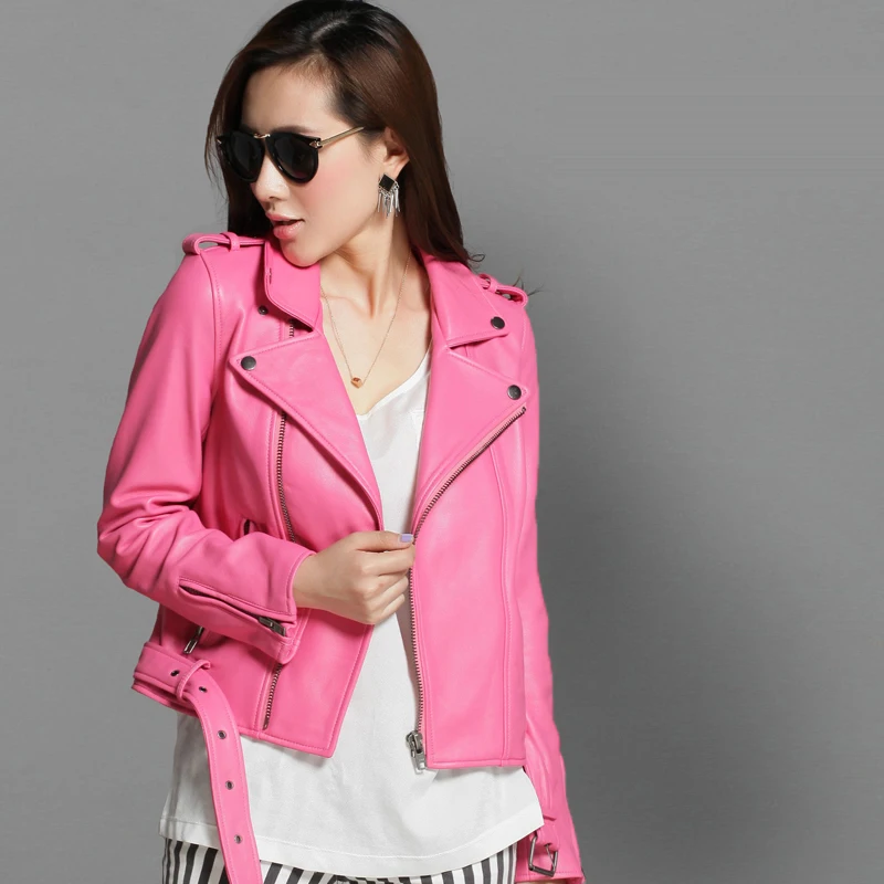 

leather Free shipping,Genuine women slim jackets.Cool biker plus Asian size female sheepskin jacket,fashion casual coat
