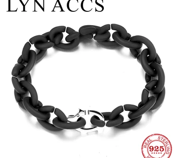 

Women Men Bracelets Black Hard Rubber Link Bracelets Silver Color Piglet animal beads Charm Bracelet Bangle Fashion Jewelry 2020