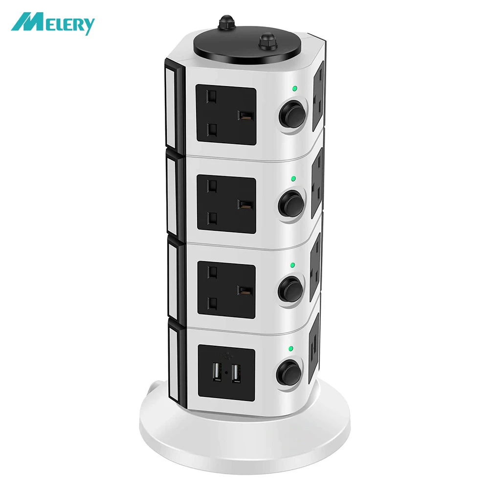 Tower Power Strip Multi Extension Socket Lead Individually Switch UK Plug Outlet USB Charger Station Overload Protection 2m Cord|Plug With Socket| - AliExpress