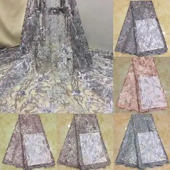 

2020 gold High Quality African Sequins Lace Fabric French Net Embroidery Tulle Lace Fabric For Nigerian Wedding Party Dress