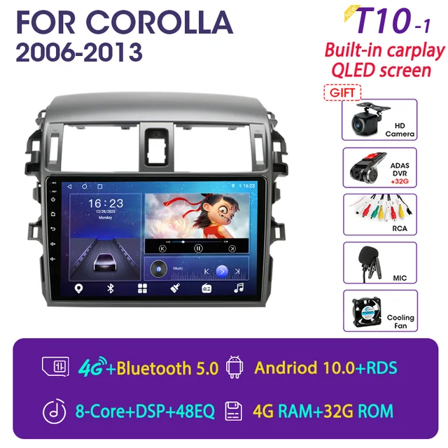Srnubi Android 10 Car Audio Radio DVD for Toyota Corolla E140/150 2006 - 2013  Multimedia Player 2Din GPS Navigation Auto Stereo T10-1 32G DVR(gift)
