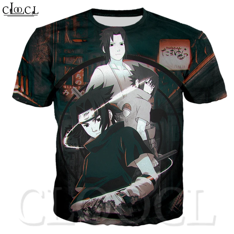 Футболка с короткими рукавами и рисунком японского аниме Наруто Uchiha Sasuke летний