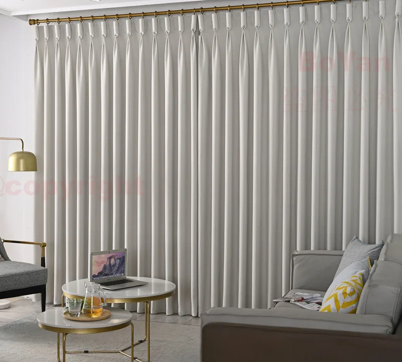 Goblet Pleat Luxury Beige High Shading Blackout Window Curtains for Living Room Elegant White Blinds Bedroom Drapers Kitchen