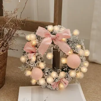 

30CM Christmas Decorations Wreath Artificial Rattan Flower Door Hanging Garland With String Light New Year 2021 Garland