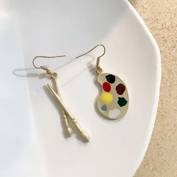 

Funny Harajuku Irregular Gold Color Oil Painting Board Drop Earrings Women Girls Geometric Mix Color DIY Dangle Earrings Jewelry