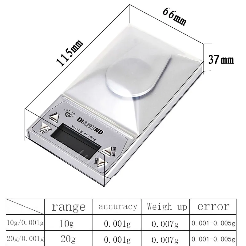 10 г/0,001 г 20 г/0,001 г Карманные Весы Высокая точность шкала ювелирных весов с калибровки веса Пинцет для лабораторных алмазных шкал