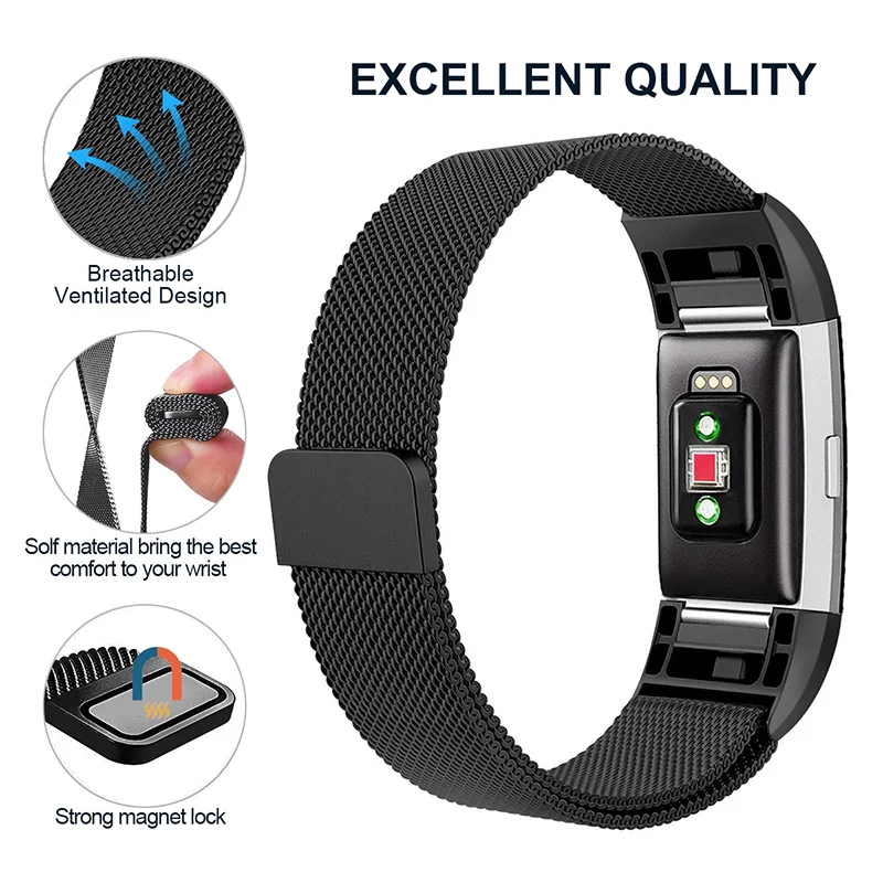 Металлический сменный ремешок из нержавеющей стали для Fitbit Charge 3 Band Milanese Loop