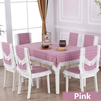 

Pastoral Style Plaid Table Cover Lovely Lace Table Cloth Rectangle Tablecloth Dining Room Decor Home Chair Dustproof Covers W