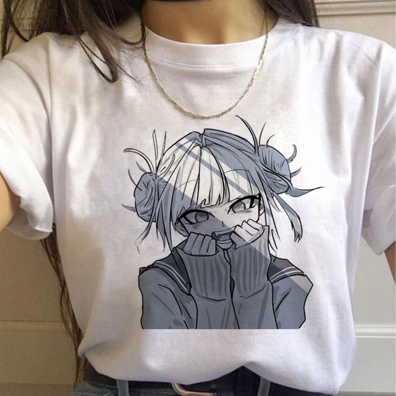 Camiseta con estampado de Ahegao para mujer, remera Harajuku Ullzang Senpai con estampado de Himiko Toga de los años 90, Top de moda para mujer