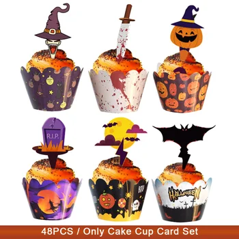 

48pcs Cake decoration Home Kitchen Christmas Holiday Easy Apply Cake Cup Card Set DIY Christmas Party Multi Style Cupcake Topper
