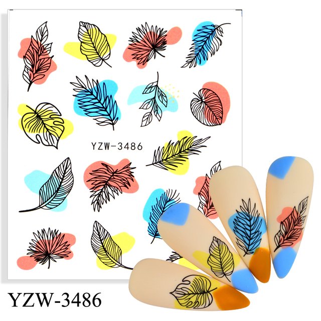 Face Design Nail Stickers Black Blossoms Floral Leaf Abstract Image Slider New Arrivals Nail Art Decals Decoration 1PCS