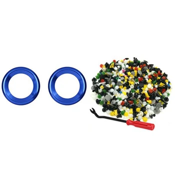 

2Pcs Car Door o Loudspeaker Decorations Circle Trims & 500Pcs Plastic Rivets Fastener Fender Bumper Push Pin Clips