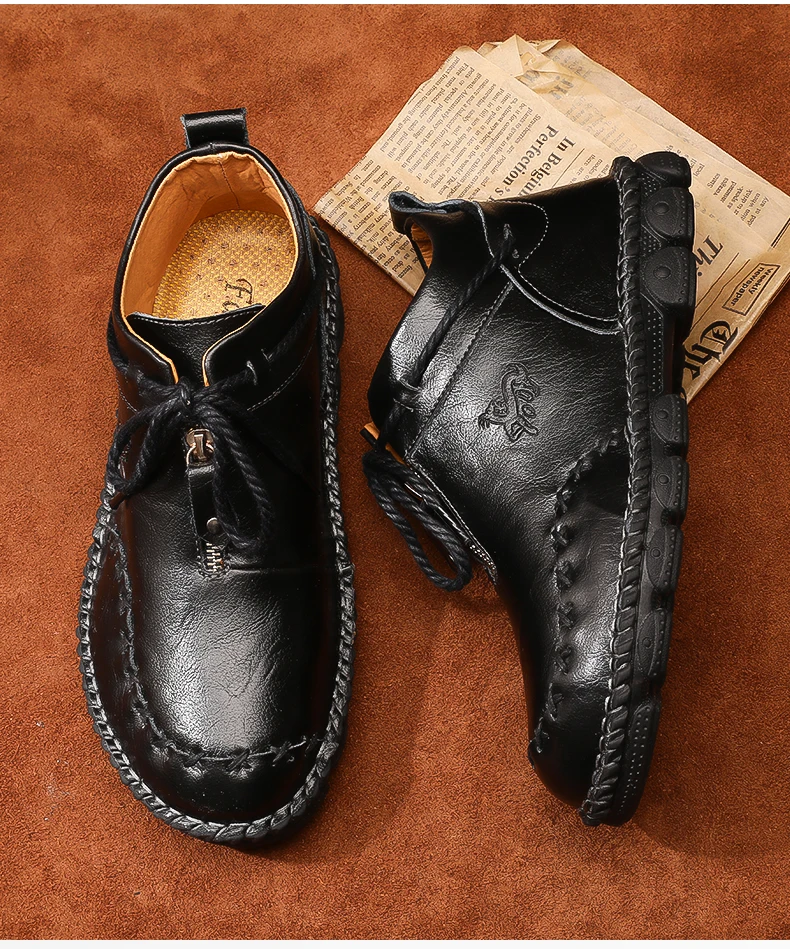 Осень-зима, новые кожаные мужские ботинки, большие размеры 38-48, высокие мужские повседневные ботильоны удобная мужская зимняя обувь Рабочая обувь