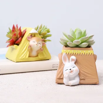 

1pc Flowerpot Camper Animal Planter for succulent plants Garden Desktop Mini Bonsai Flower Pot Decorative Deer Rabbit Planter