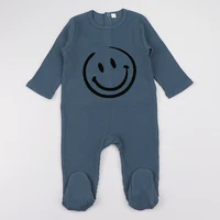 Baby romper kids clothes long sleeves ribbed pajamas baby overalls flocking smile boy girls clothes footies autumn winter romper 1