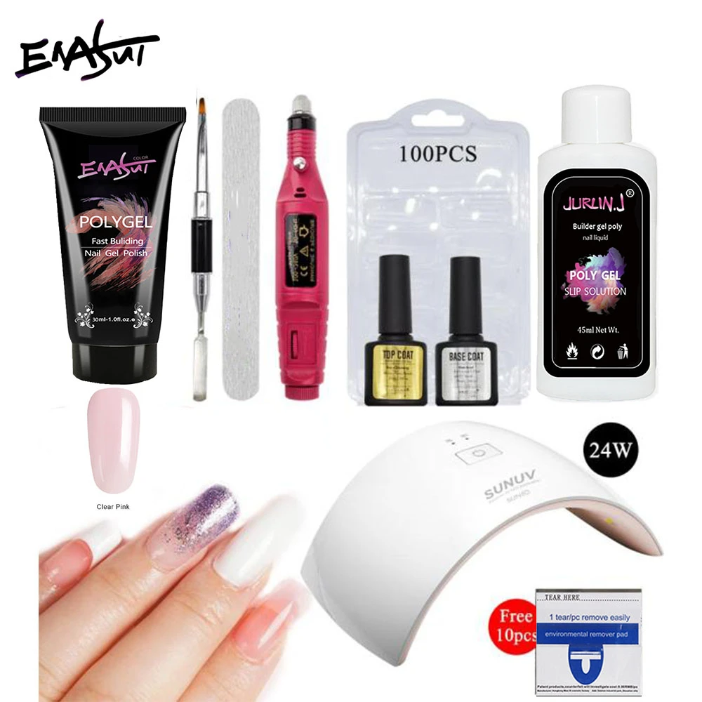 clear pink ENASUI все-в-одном набор для французского маникюра для наращивания ногтей, полигелевый набор для наращивания с полигелевыми инструментами - Цвет: clear pink