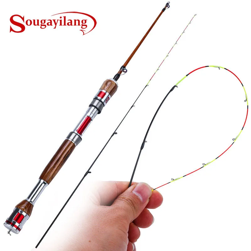 

Sougayilang 123cm 2 Sections Carbon Fiber Ice Fishing Rod with Lightweight Wooden Handle Winter Fishing Rods Fishing Tackle Gear