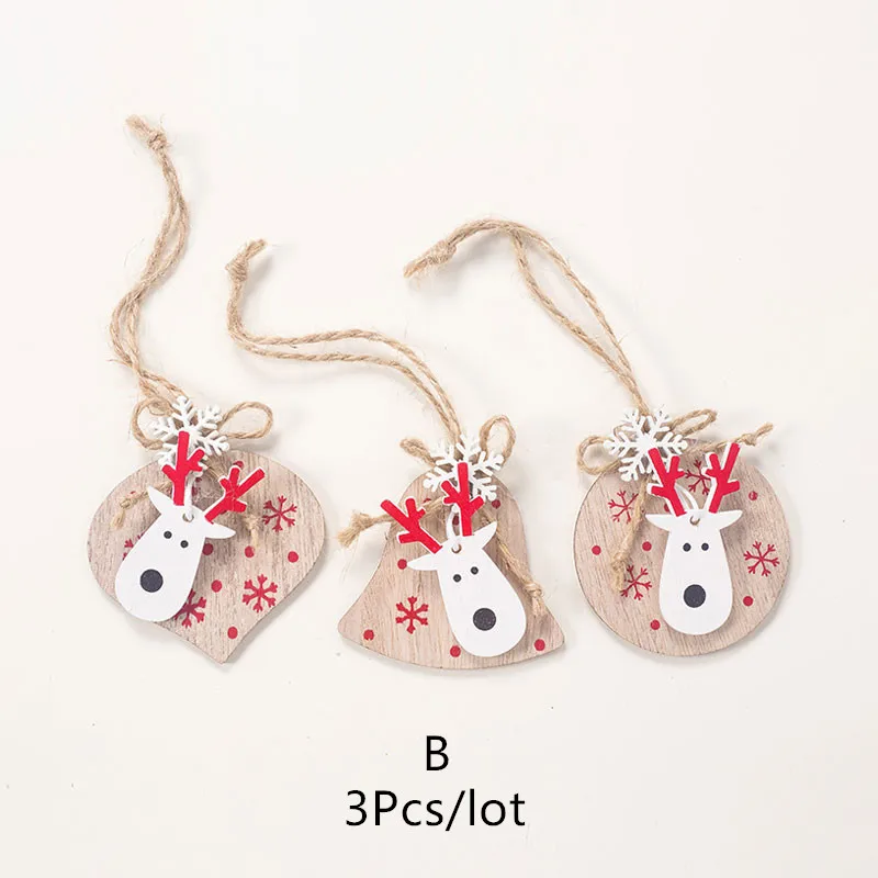 3Pcs B Новинка, новогоднее натуральное Рождественское дерево, Елочное украшение Noel, Рождественское украшение для дома, деревянная подвеска, подарок Navidad - Цвет: 3Pcs B