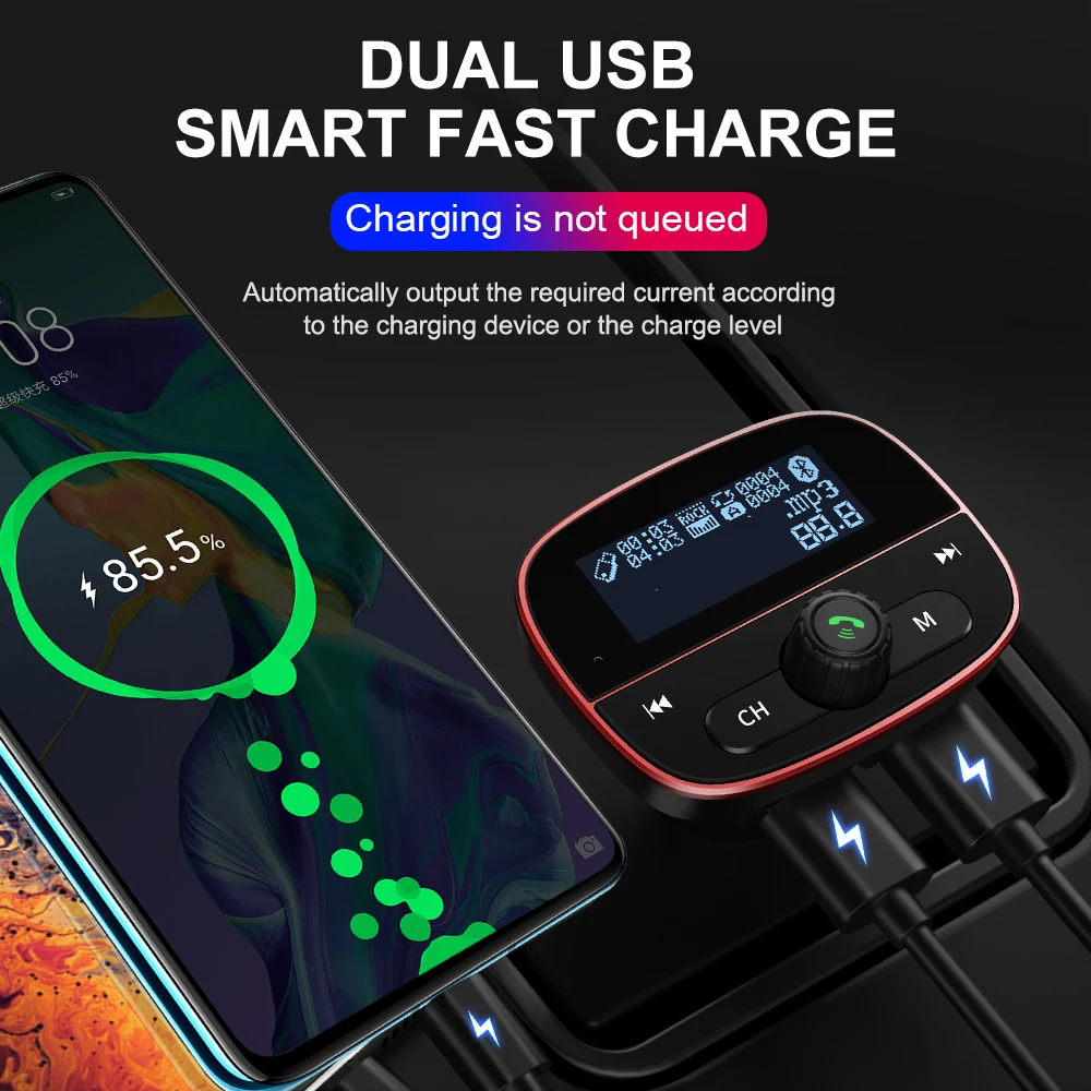 Bluetooth fm-передатчик Автомобильный Bluetooth умный Bluetooth автомобильный комплект зарядное устройство Handsfree Dual USB 3.1A портативный