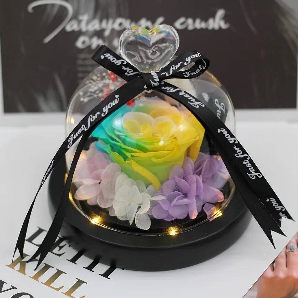 multicolour Сохраненный в стеклянном куполе, вечная роза, украшение, красный, в подарочной коробке, можно положить кольцо, подарок на день Святого Валентина, Рождественский подарок - Цвет: multicolour