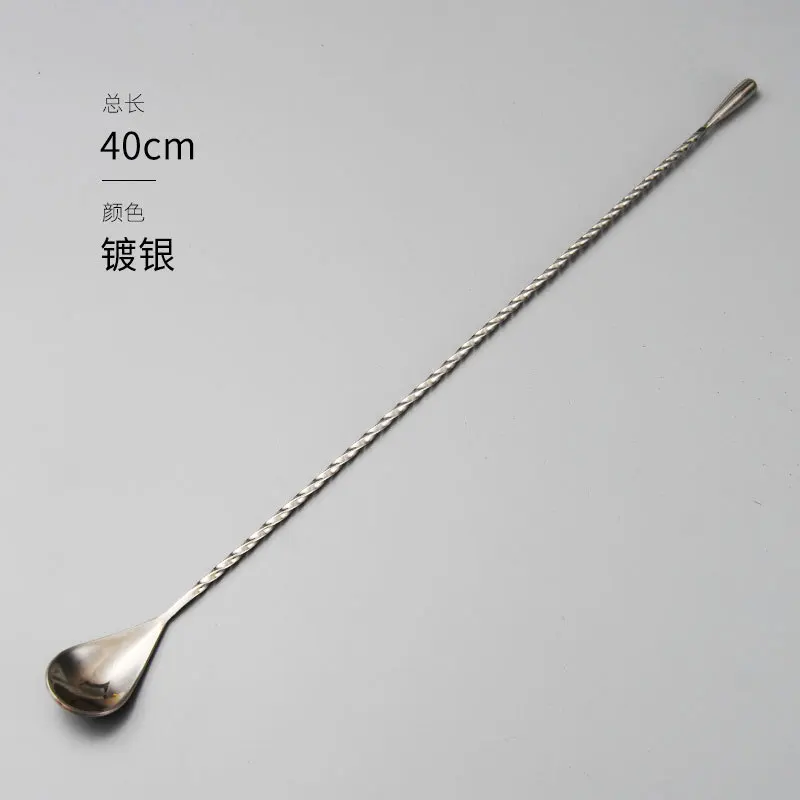 Silver 40cm 2 стиля 4 цвета бар ложка из нержавеющей стали воды Откидной руль ложка пруток с резьбой ложка бармен палка мешалка бар винная ложка Бар Инструмент - Цвет: Silver 40cm